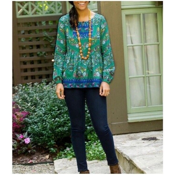 Matilda Jane Womens Top Size M Evergreen Boho Floral Long Sleeves Keyhole Front - Picture 2 of 14